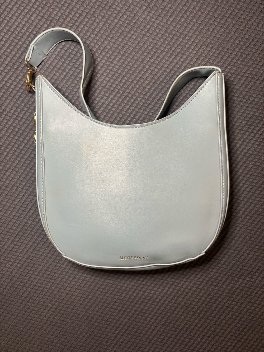 Alexis Bendel Powder Blue Hobo Shoulder Bag Gold Hardware Striped Lining